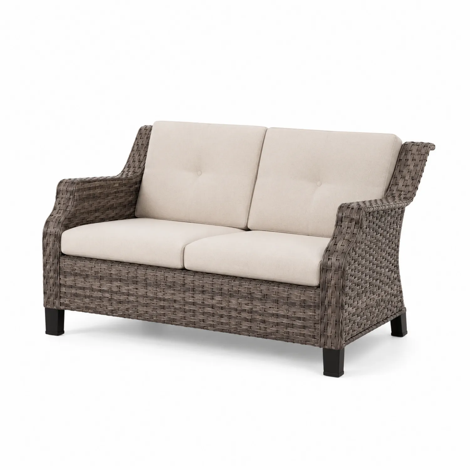 Sofa Ogrodowa z Technorattanu Szara/Kremowa 160x85x75 cm