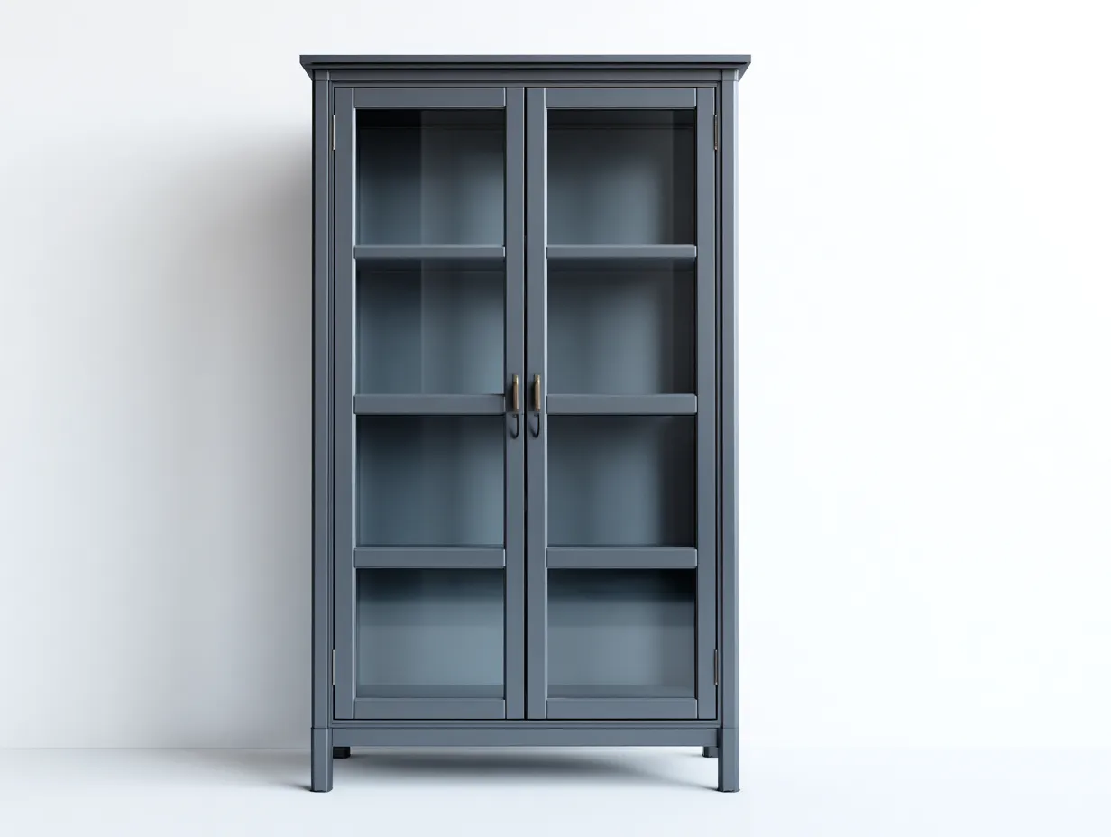 Vitrina 90x40x180 cm madera MDF gris oscuro con puertas de vidrio - diseño moderno con 2 puertas-Litalihaus