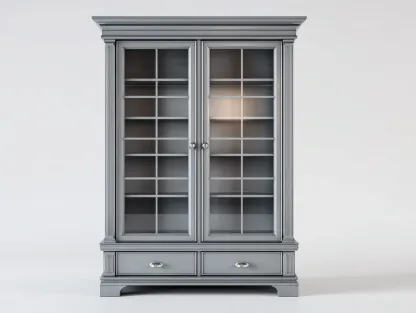 Vitrina 100x40x190 cm madera MDF gris con puertas de vidrio - diseño clásico con 2 puertas y 2 cajones-Litalihaus