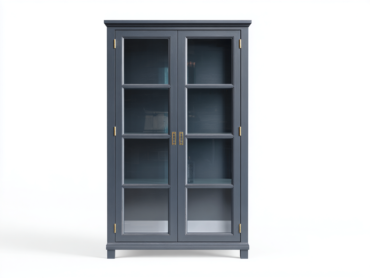 Vitrina armario de madera con puertas de vidrio 80x38x180 cm - gris oscuro - diseño moderno-Litalihaus