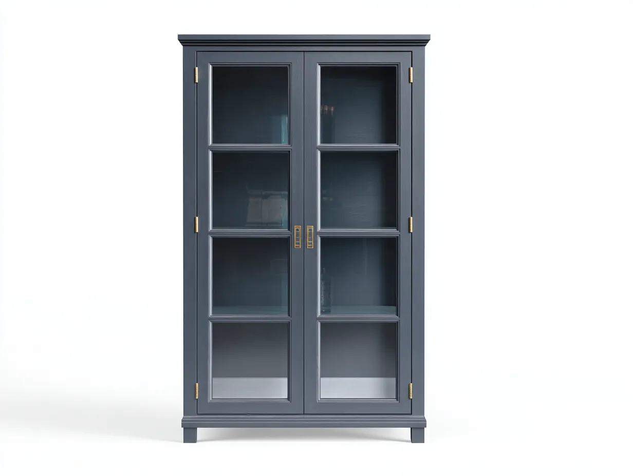 Vitrina armario de madera con puertas de vidrio 80x38x180 cm - gris oscuro - diseño moderno-Litalihaus
