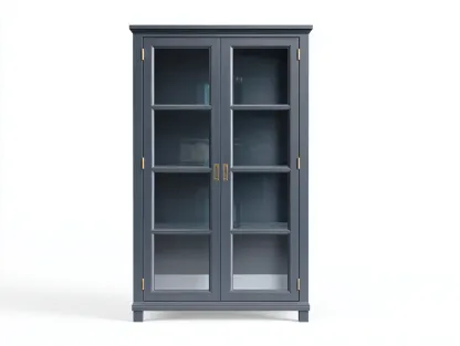 Vitrina armario de madera con puertas de vidrio 80x38x180 cm - gris oscuro - diseño moderno-Litalihaus