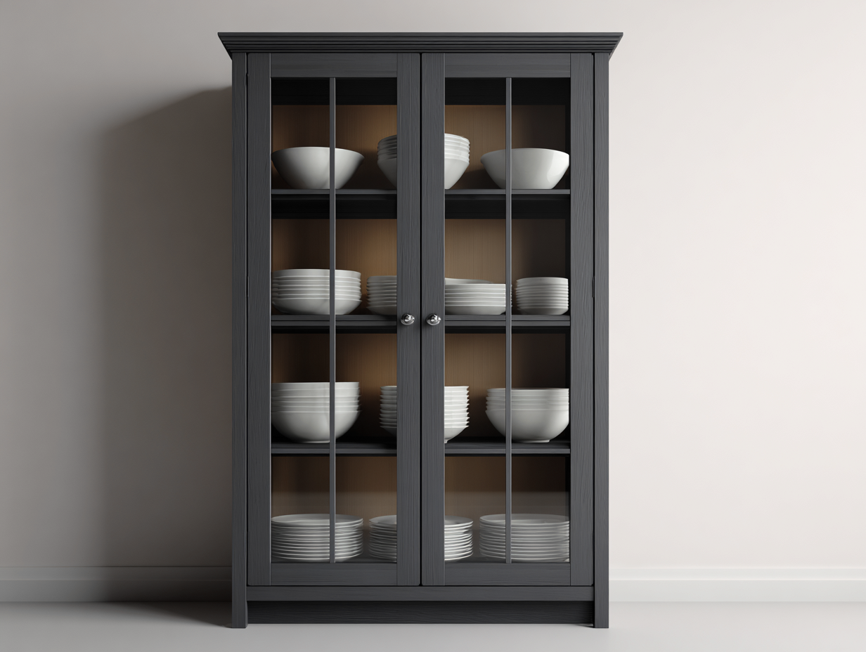 Vitrina madera y vidrio 90x40x180 cm color gris diseño moderno con almacenamiento-Litalihaus