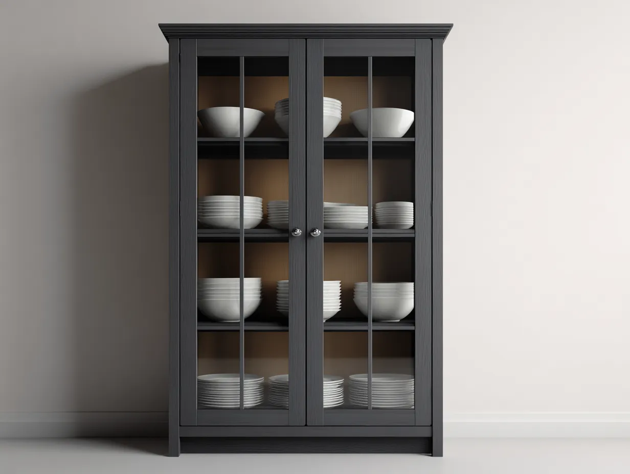 Vitrina madera y vidrio 90x40x180 cm color gris diseño moderno con almacenamiento-Litalihaus