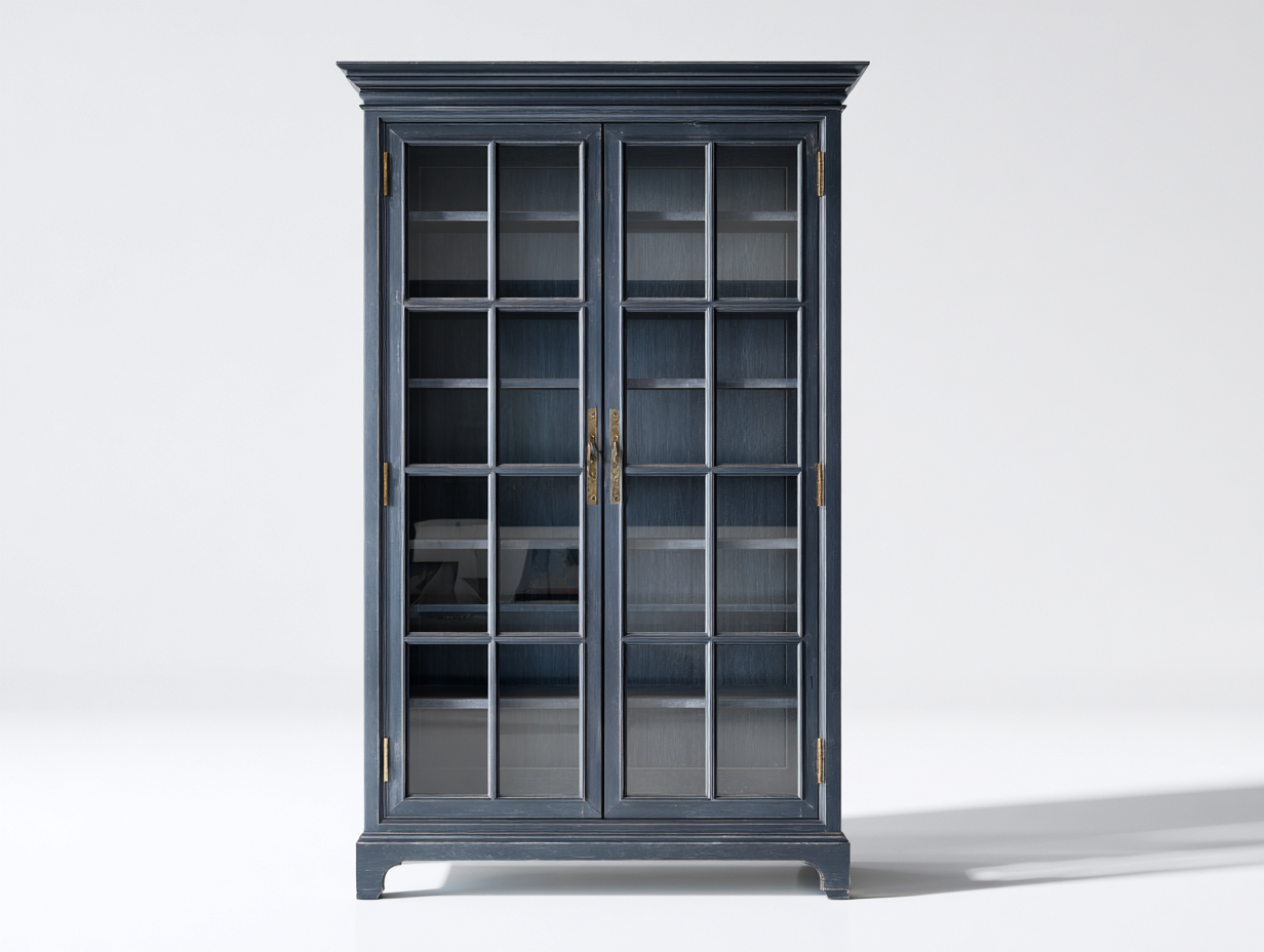 Vitrina armario de madera con puertas de vidrio 90x40x190 cm - gris - diseño clásico-Litalihaus
