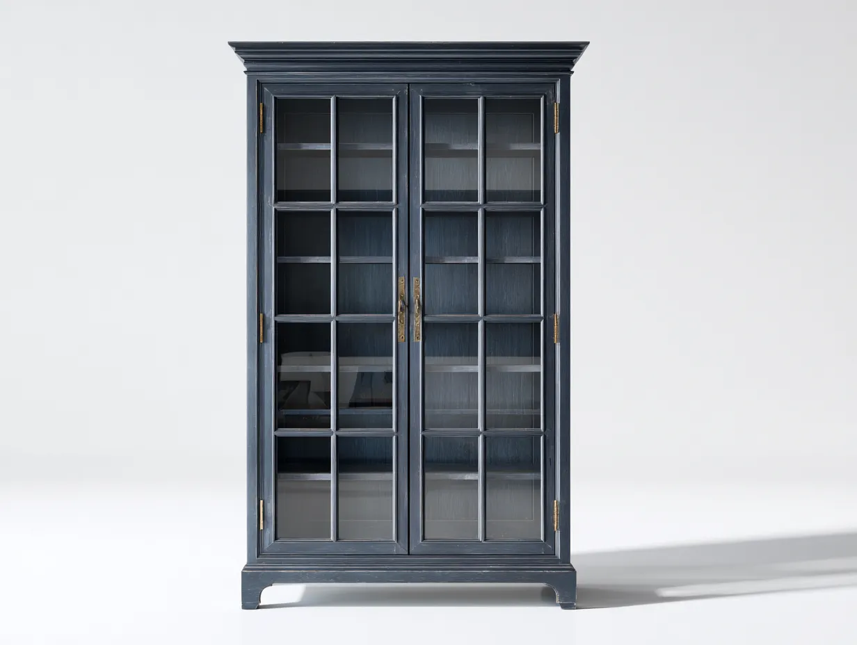 Vitrina armario de madera con puertas de vidrio 90x40x190 cm - gris - diseño clásico-Litalihaus