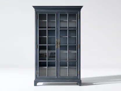 Vitrina armario de madera con puertas de vidrio 90x40x190 cm - gris - diseño clásico-Litalihaus