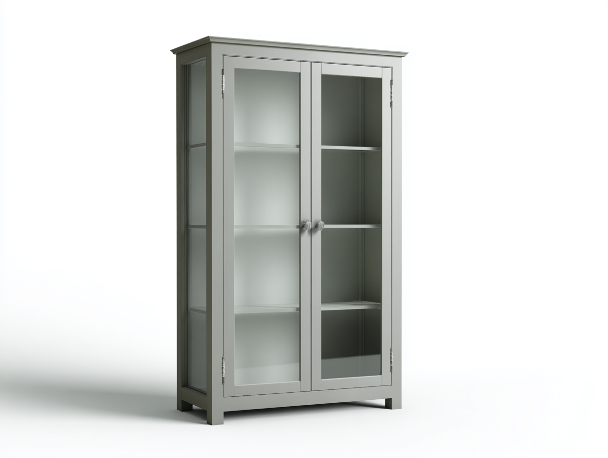 Vitrina madera con puertas de vidrio y almacenamiento 80x40x180 cm - gris - diseño moderno para salón y entrada-Litalihaus