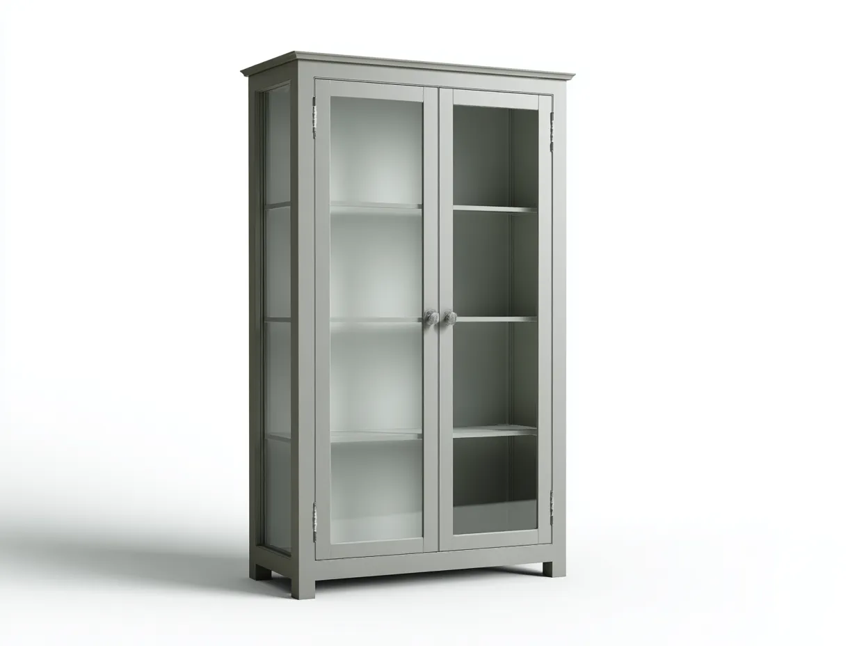 Vitrina madera con puertas de vidrio y almacenamiento 80x40x180 cm - gris - diseño moderno para salón y entrada-Litalihaus