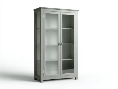 Vitrina madera con puertas de vidrio y almacenamiento 80x40x180 cm - gris - diseño moderno para salón y entrada-Litalihaus