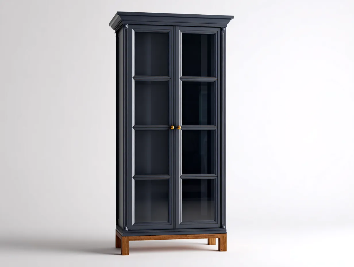 Vitrina madera 80x40x180 cm gris oscuro almacenamiento salón estilo clásico-Litalihaus