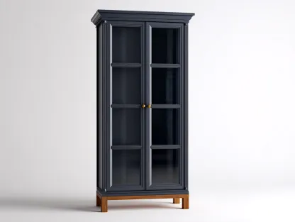 Vitrina madera 80x40x180 cm gris oscuro almacenamiento salón estilo clásico-Litalihaus