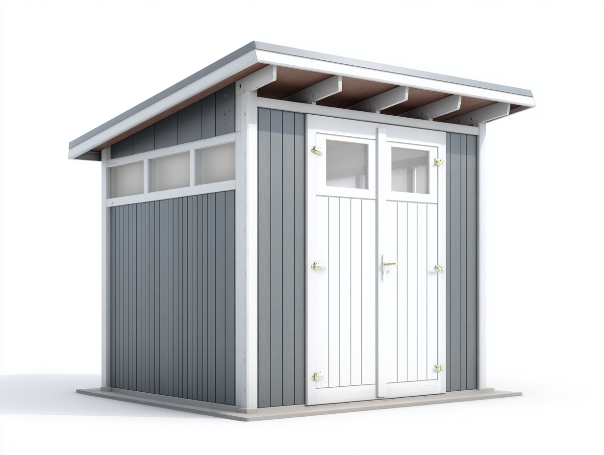 Casetas de jardín caseta de madera con puertas dobles y ventanas 200x150x210 cm - gris-blanco - diseño moderno-Litalihaus