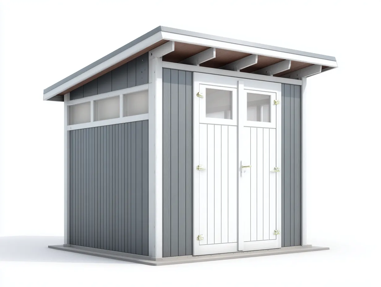 Casetas de jardín caseta de madera con puertas dobles y ventanas 200x150x210 cm - gris-blanco - diseño moderno-Litalihaus
