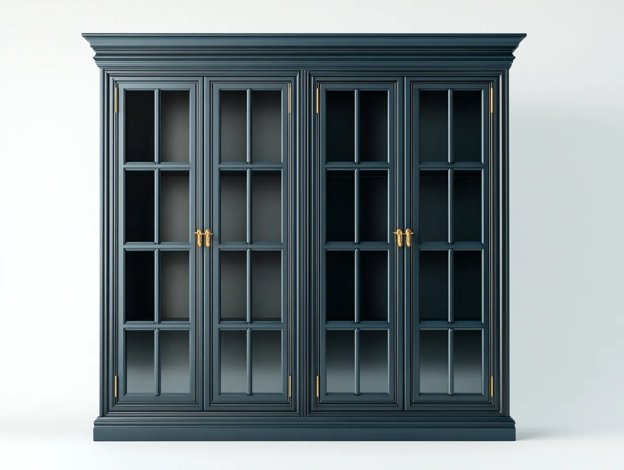 Vitrina madera con puertas de vidrio y almacenamiento 160x45x200 cm - azul oscuro - diseño clásico para salón y entrada-Litalihaus