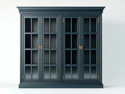 Vitrina madera con puertas de vidrio y almacenamiento 160x45x200 cm - azul oscuro - diseño clásico para salón y entrada-Litalihaus