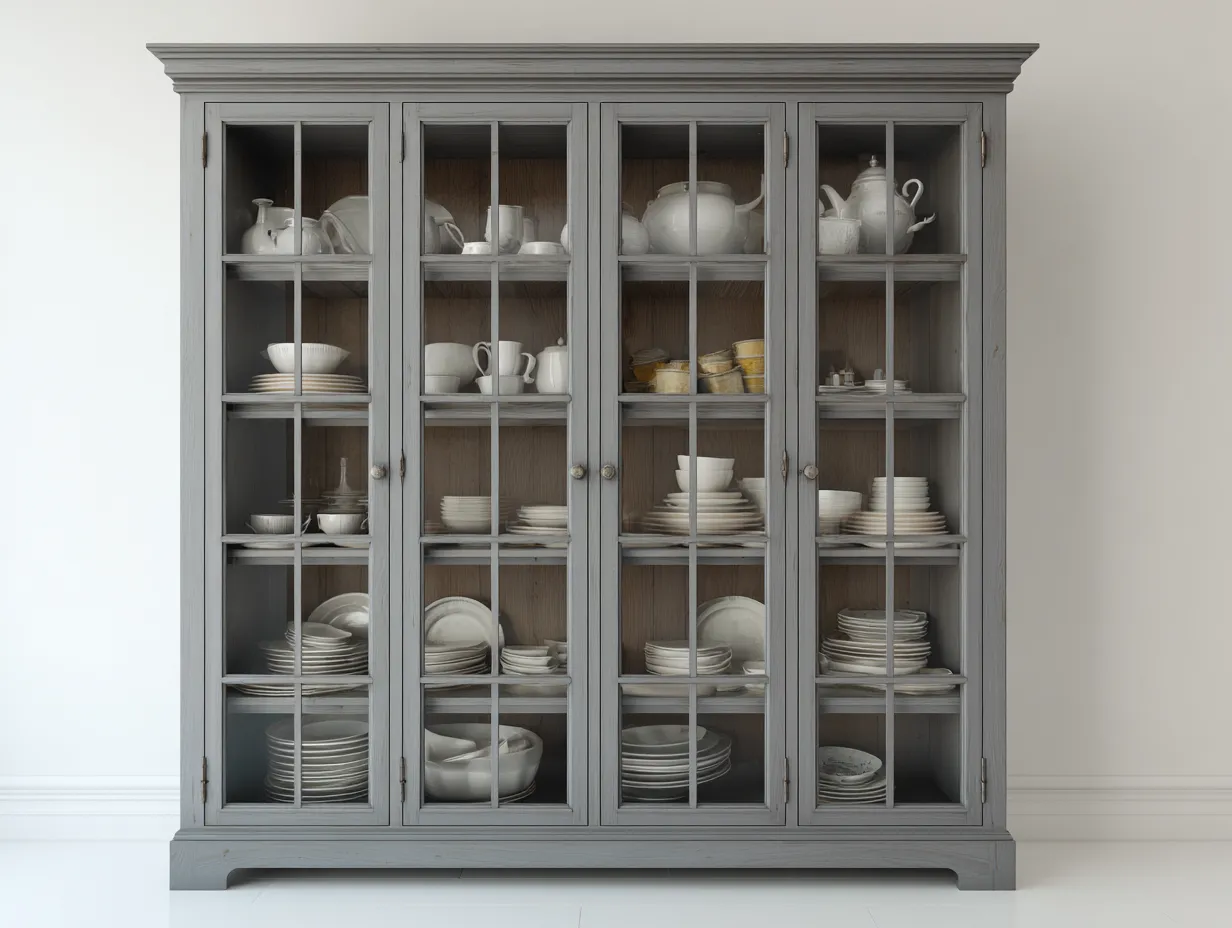 Vitrina madera 160x45x200 cm gris claro almacenamiento vajilla estilo clásico-Litalihaus