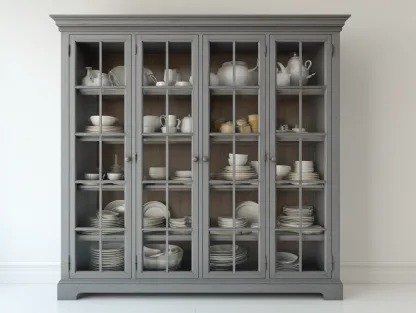 Vitrina madera 160x45x200 cm gris claro almacenamiento vajilla estilo clásico-Litalihaus
