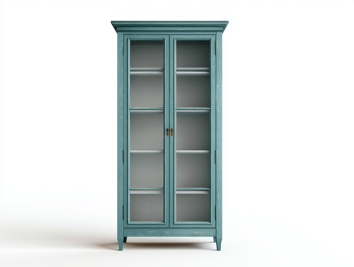 Vitrina madera con puertas de vidrio y almacenamiento 90x40x190 cm - azul verdoso - diseño clásico para salón y entrada-Litalihaus
