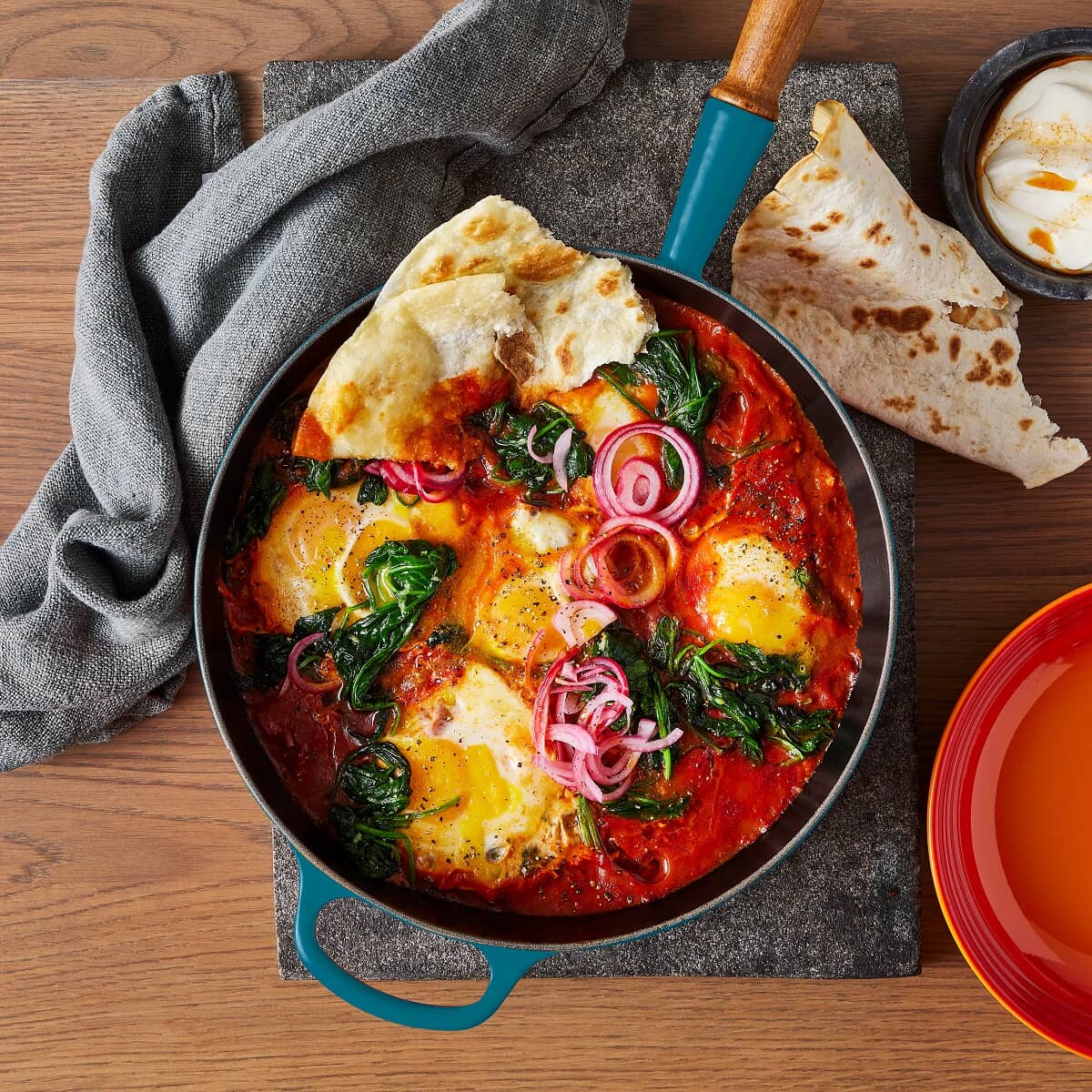 🎄Today's Special Value🎁Le Creuset Cast Iron 10.25" Flame Fry Pan with Wood Handle