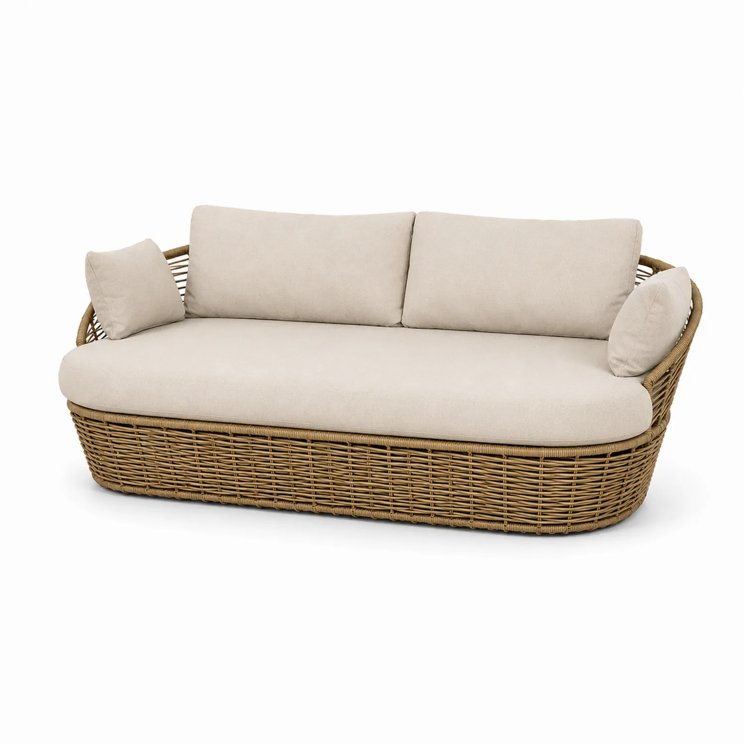 Sofa rattanowa z poduszkami kremowa-Arzenorae