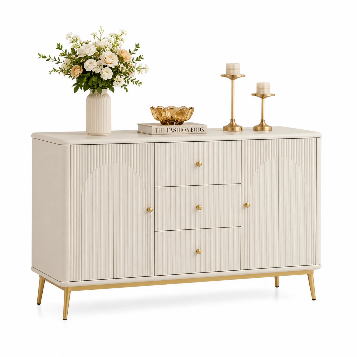 Komoda MDF Kremowa z Metalową Ramą 120 cm-Arzenorae