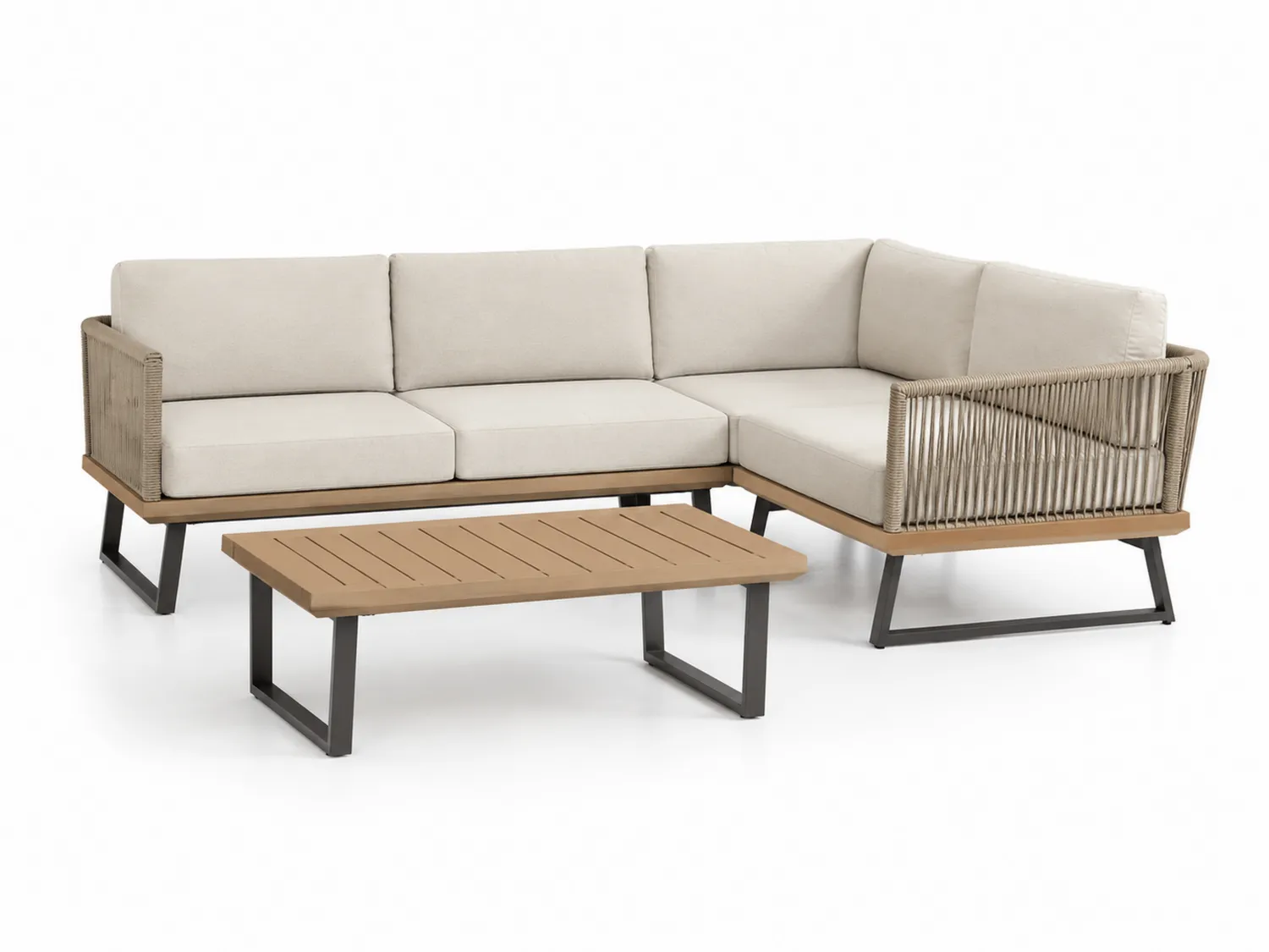 Sofa modułowa ogrodowa aluminium i sznur 230 cm Beżowy-Arzenorae