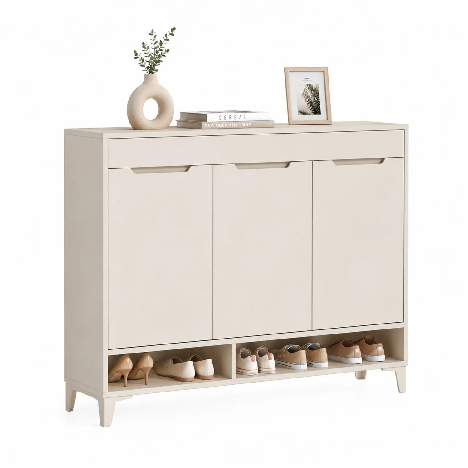Szafka na buty z MDF kremowa 120x90x34 cm-Arzenorae