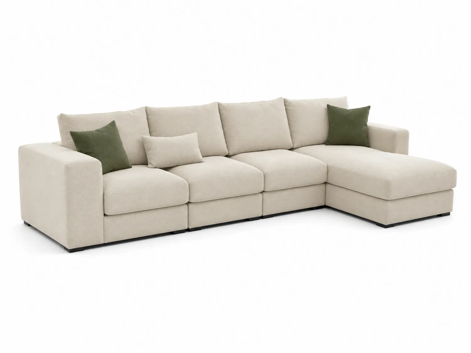 Drewniana sofa modułowa z poliestrową tkaniną kremowy 5-osobowa z szezlongiem-Arzenorae