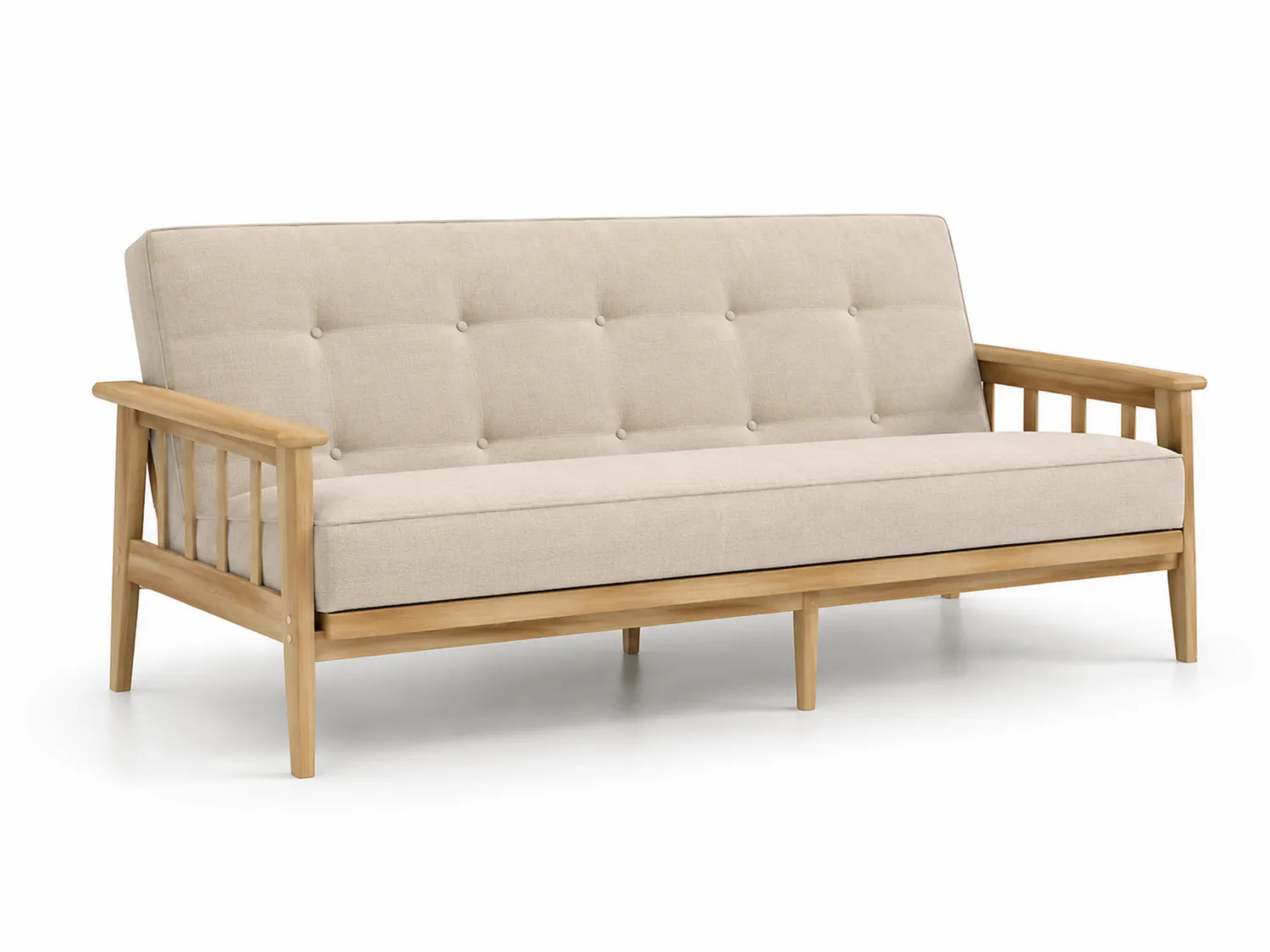 Sofa trzyosobowa z drewnianą ramą i lnianą tapicerką-Arzenorae