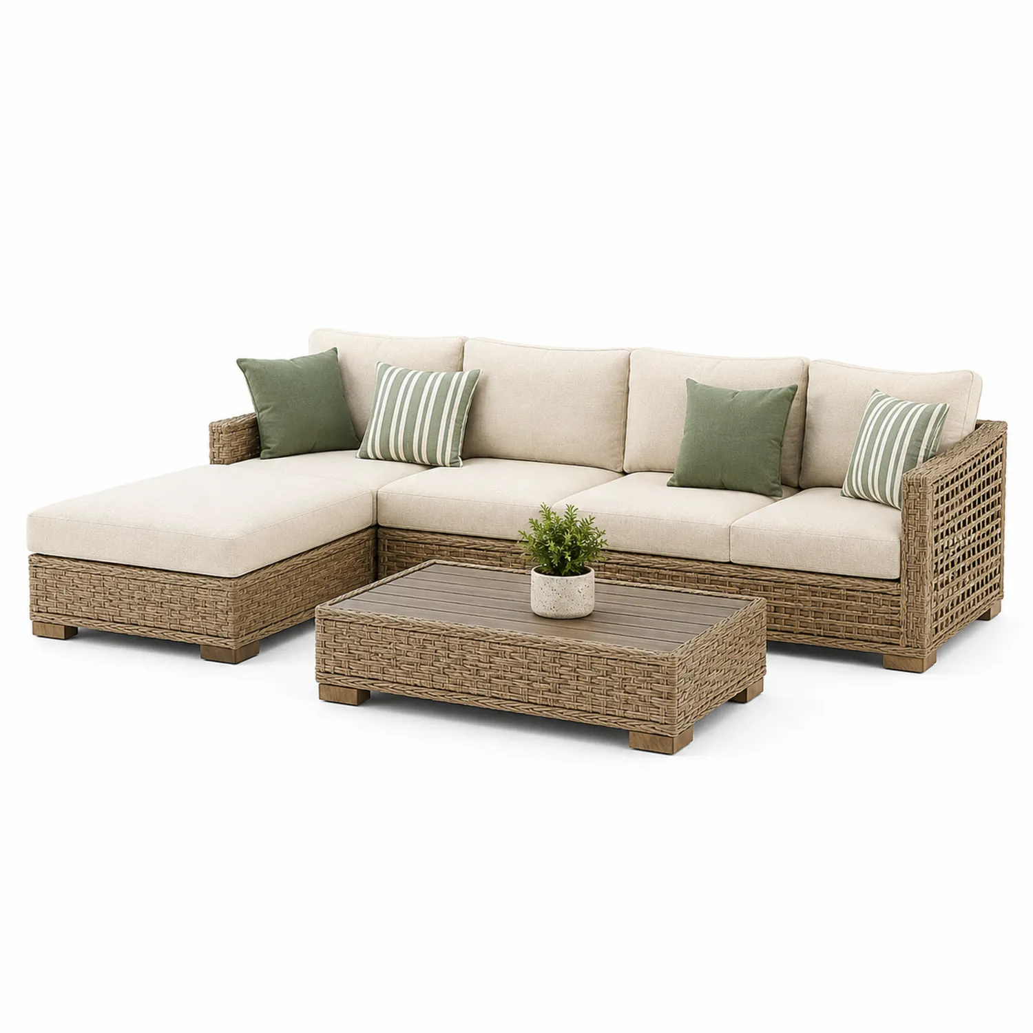 Sofa modułowa z technorattanu 6-osobowa Beżowy/Zielony-Arzenorae
