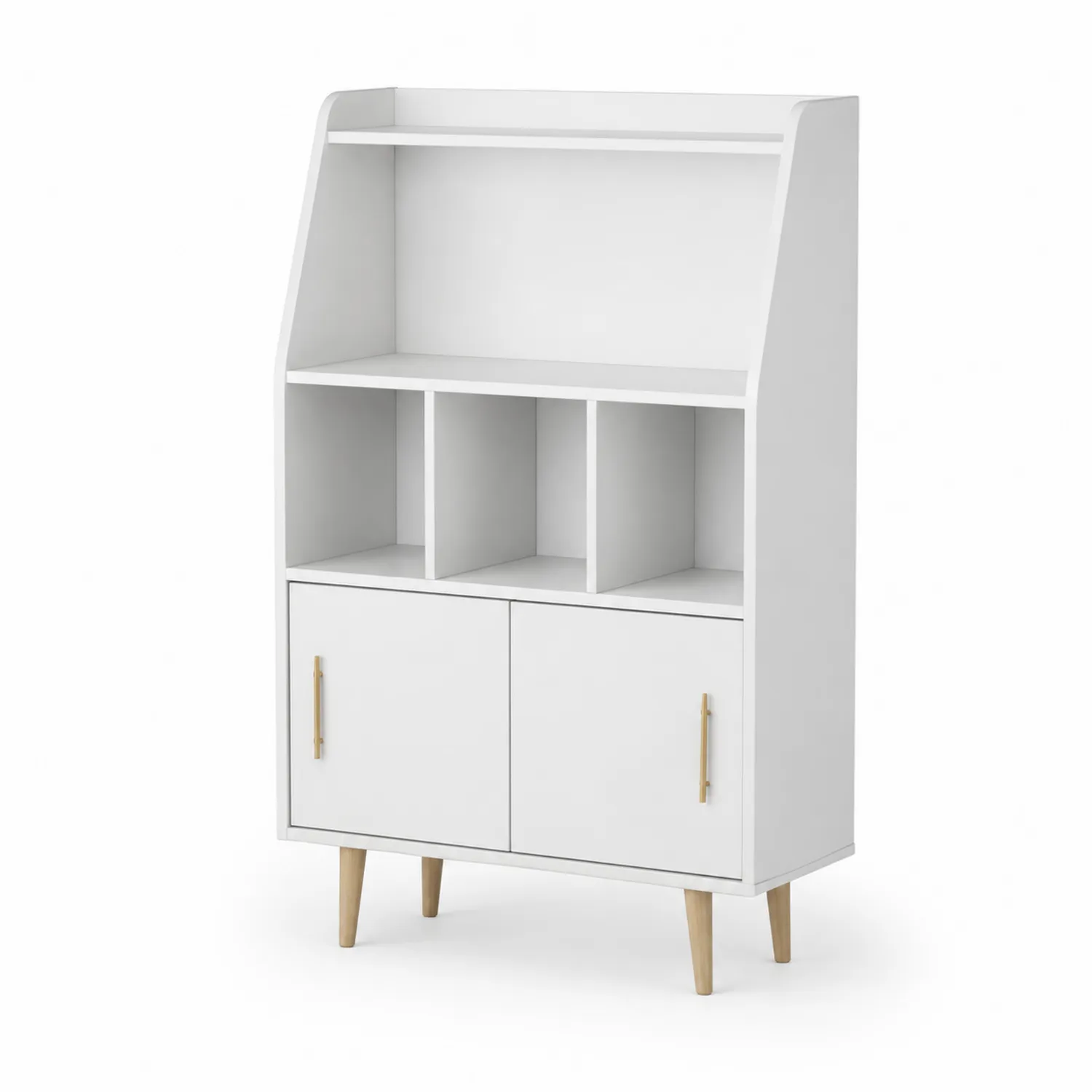 Bufet biały z półkami i drzwiami 110x75x35 cm z płyty MDF i drewna sosnowego-Arzenorae