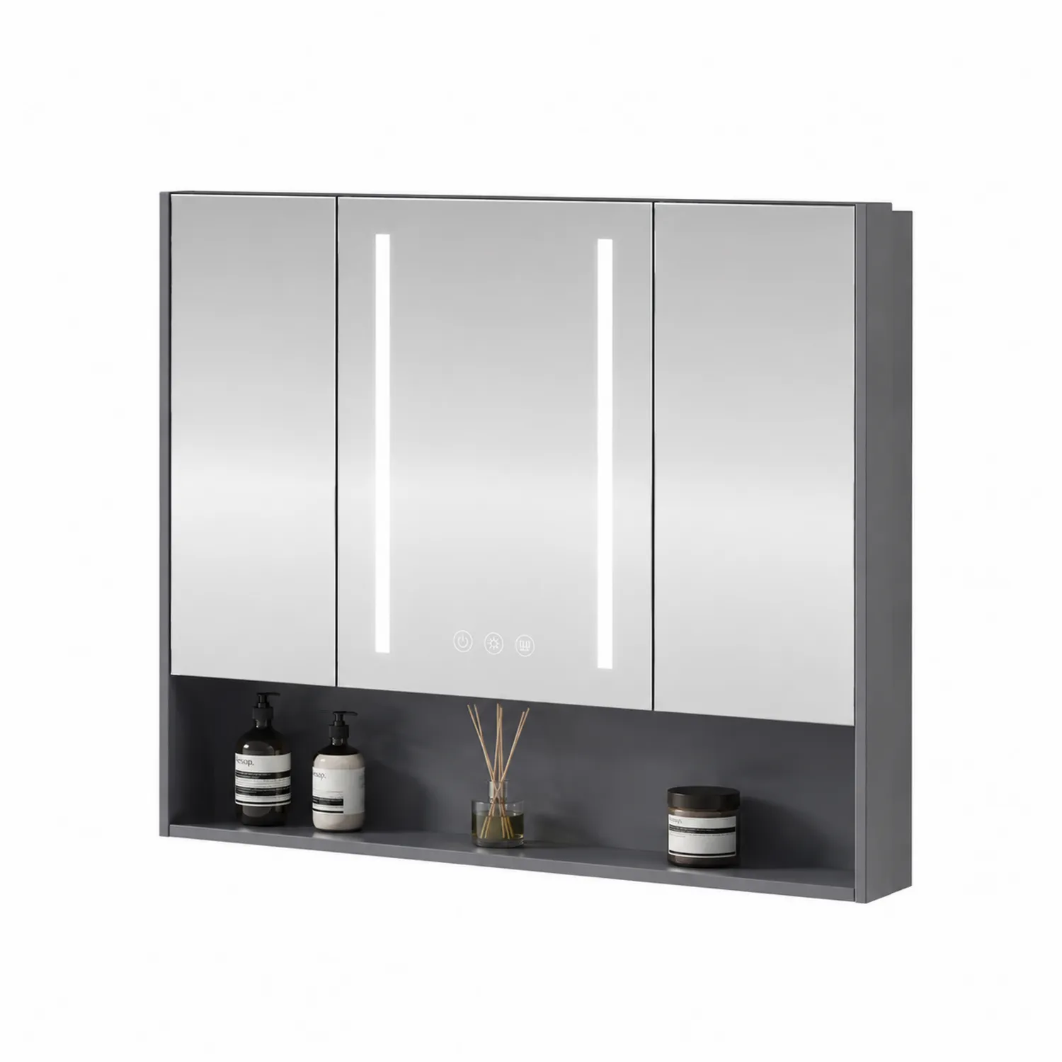 Szafka łazienkowa z lustrem LED 80x60x15 cm szara-Arzenorae