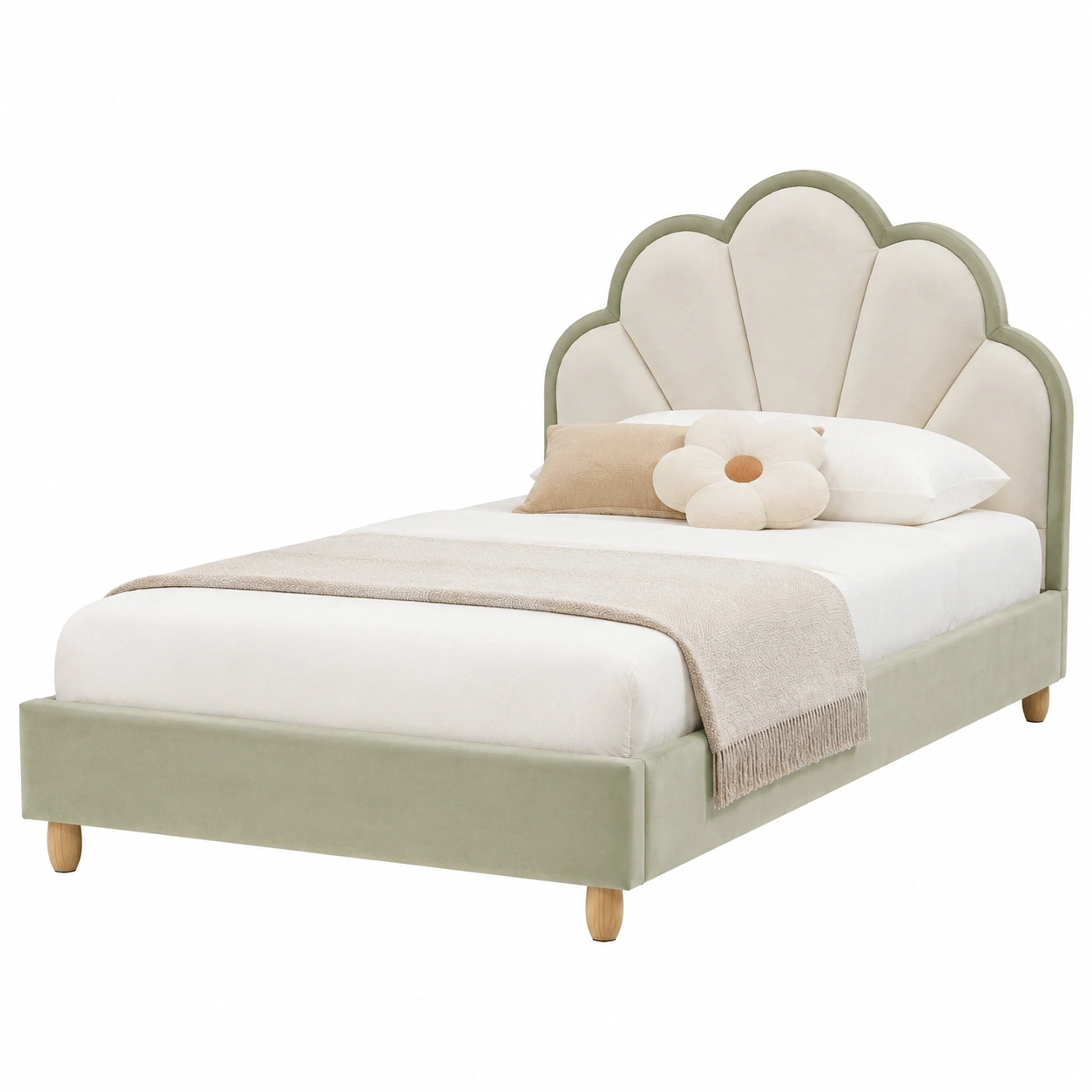 Cama infantil con cabecero de flor en blanco crema-Novafurnis