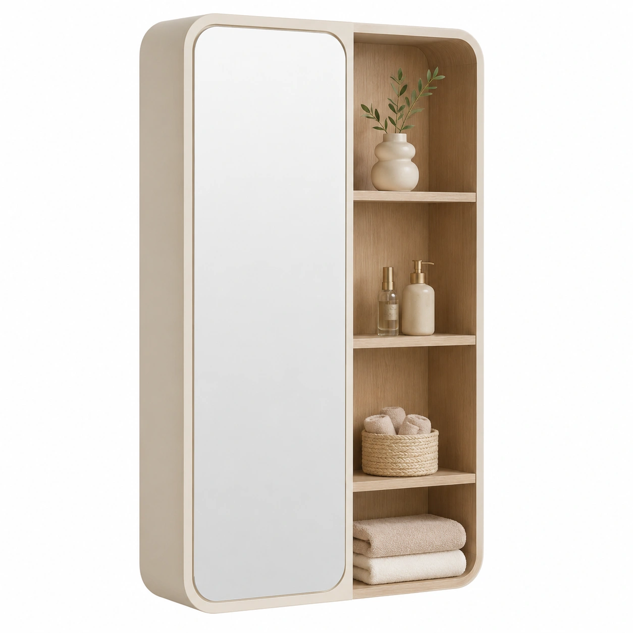Estanteria de pared con espejo y estantes abiertos-Novafurnis