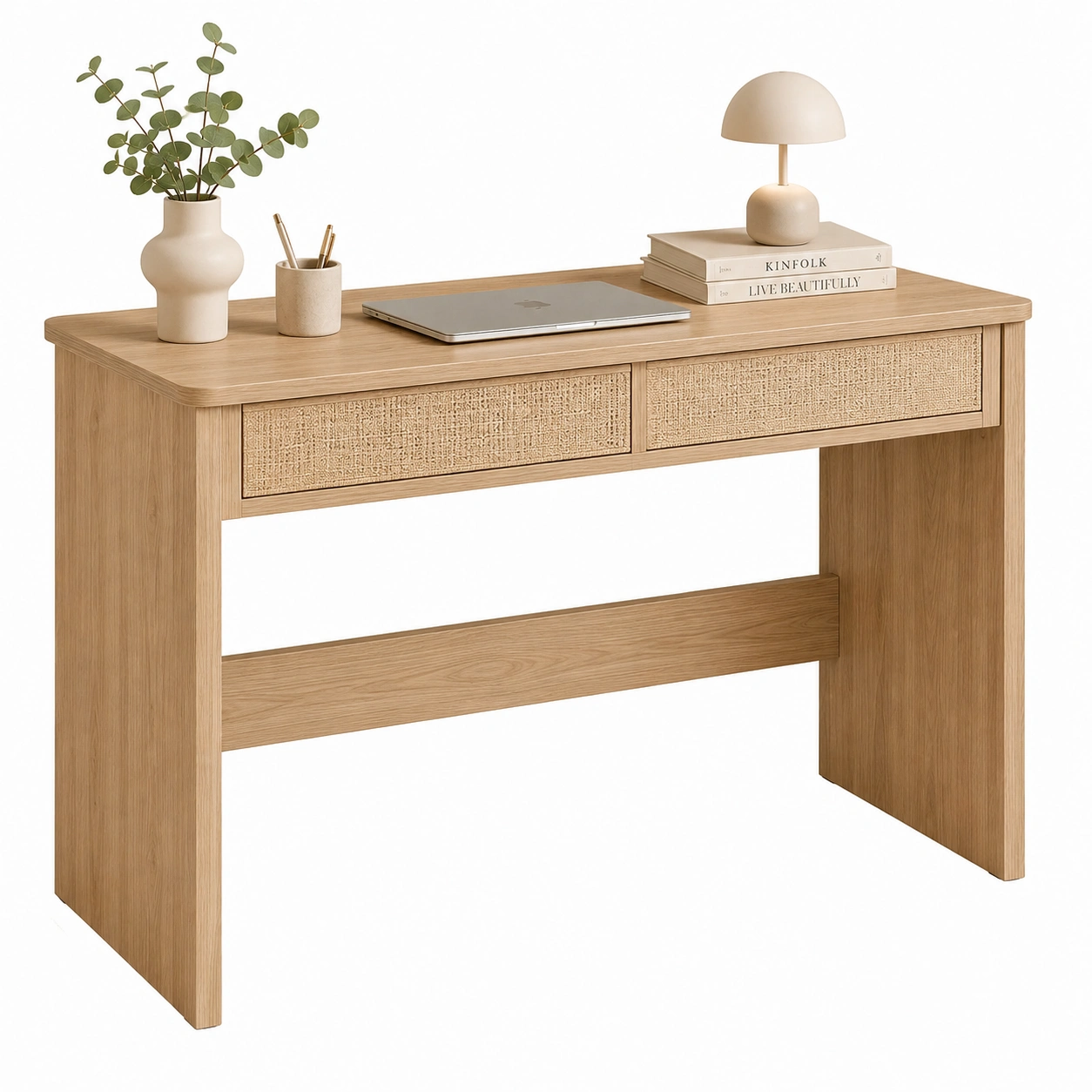 Escritorio natural con cajones efecto ratan-Novafurnis