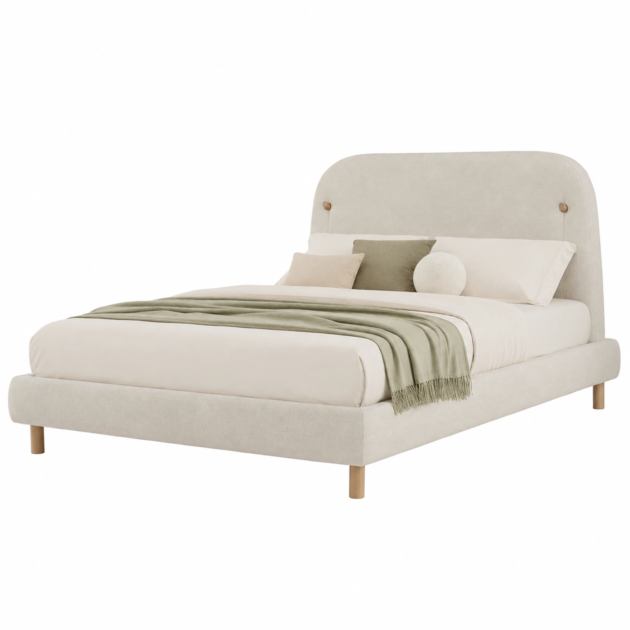 Cama minimalista tapizada en lino color arena-Novafurnis