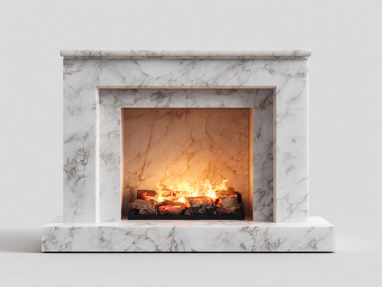 Chimeneas eléctricas 120x30x95 cm blanco efecto mármol calefacción salón moderno-Milooabode
