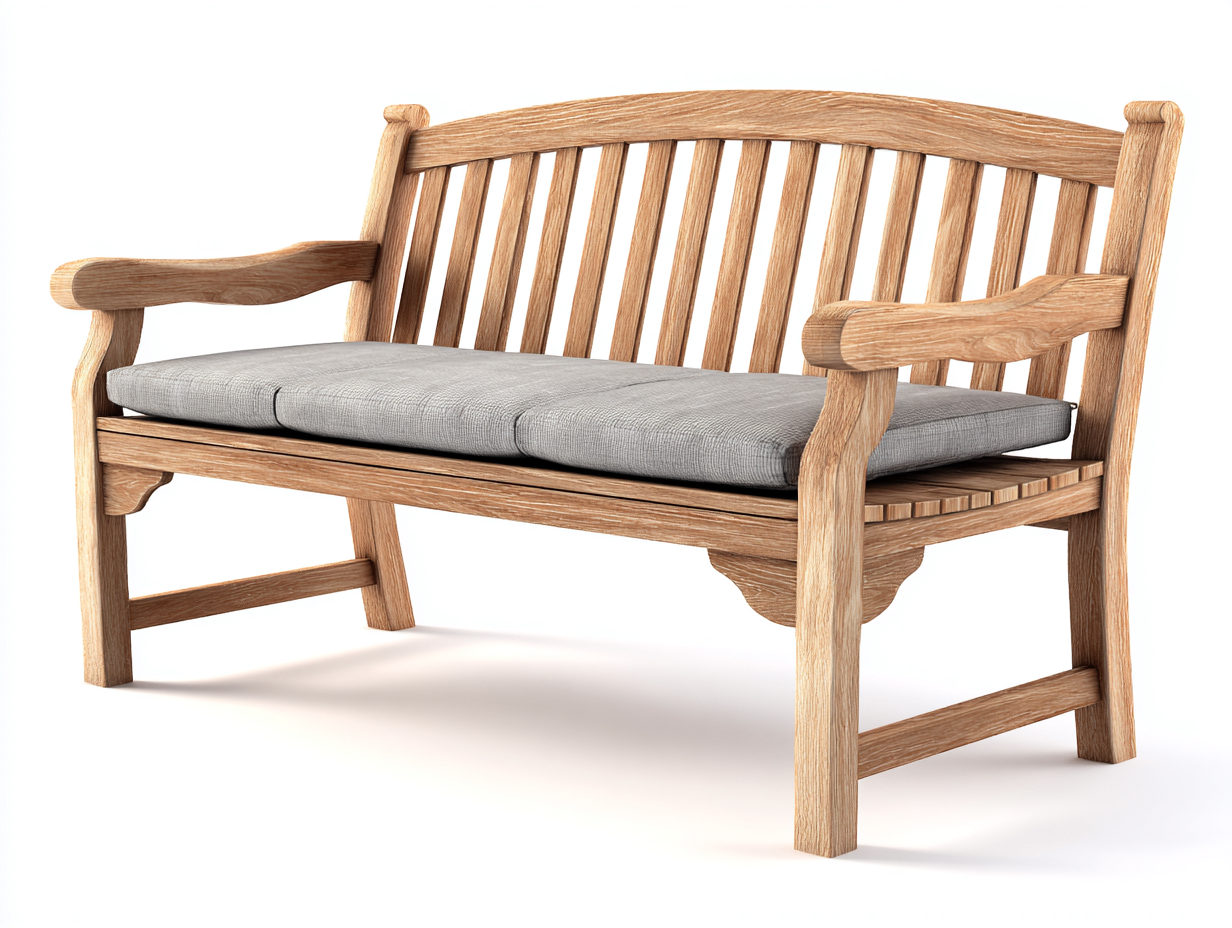 Bancos de jardín madera maciza con cojín 125x60x90 cm - color natural y gris - estilo moderno-Milooabode