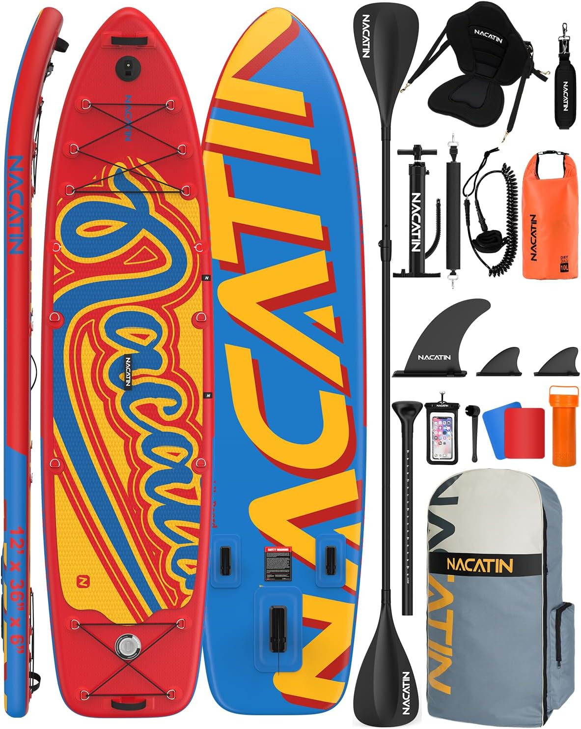 Tabla paddle familiar hinchable - 366 cm vintage - Kit kayak completo - PVC 15 cm capacidad 300 kg-Milooabode