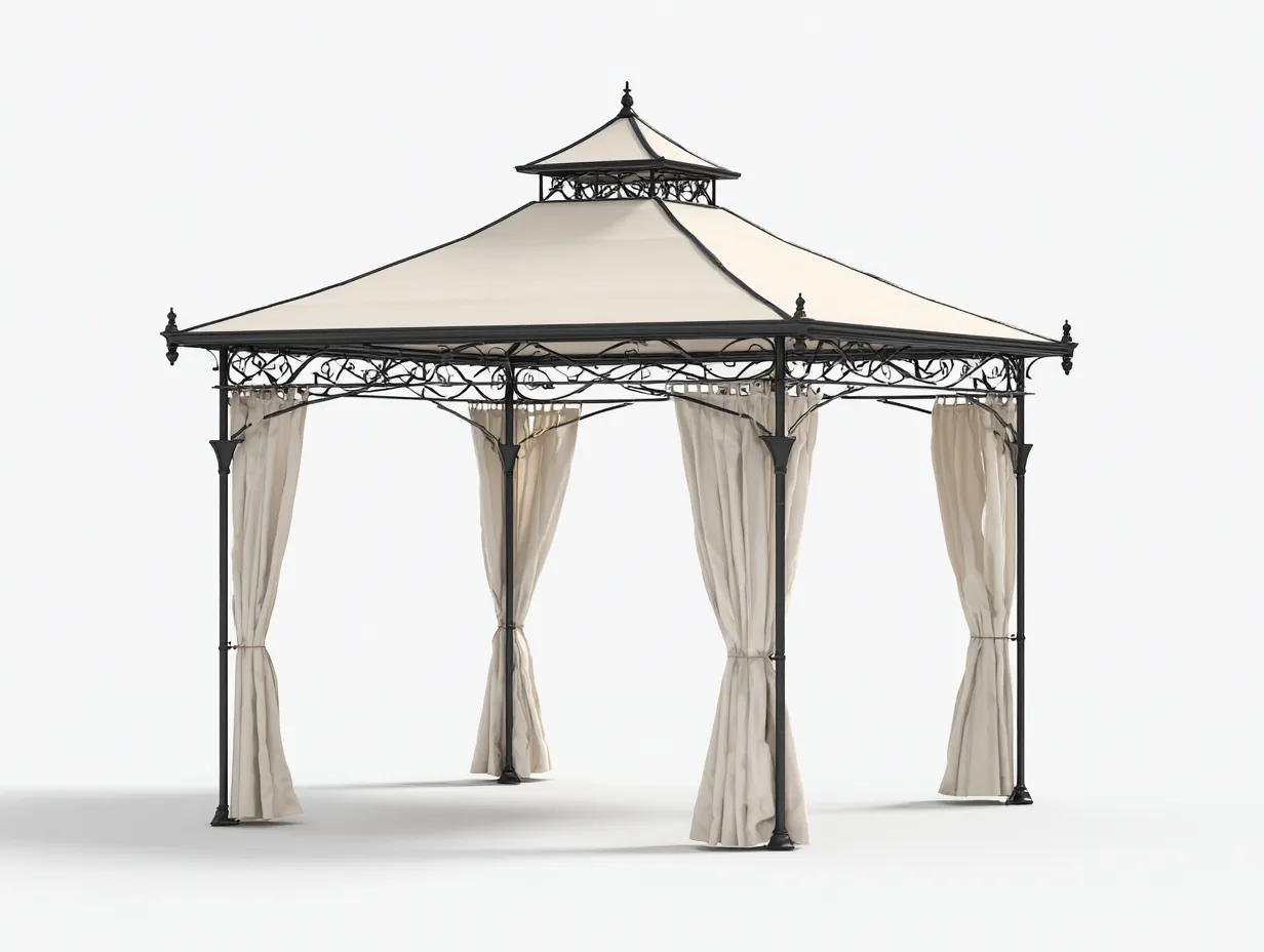 Pérgola de jardín acero tela 300x300x260 cm beige exterior elegante diseño clásico-Milooabode