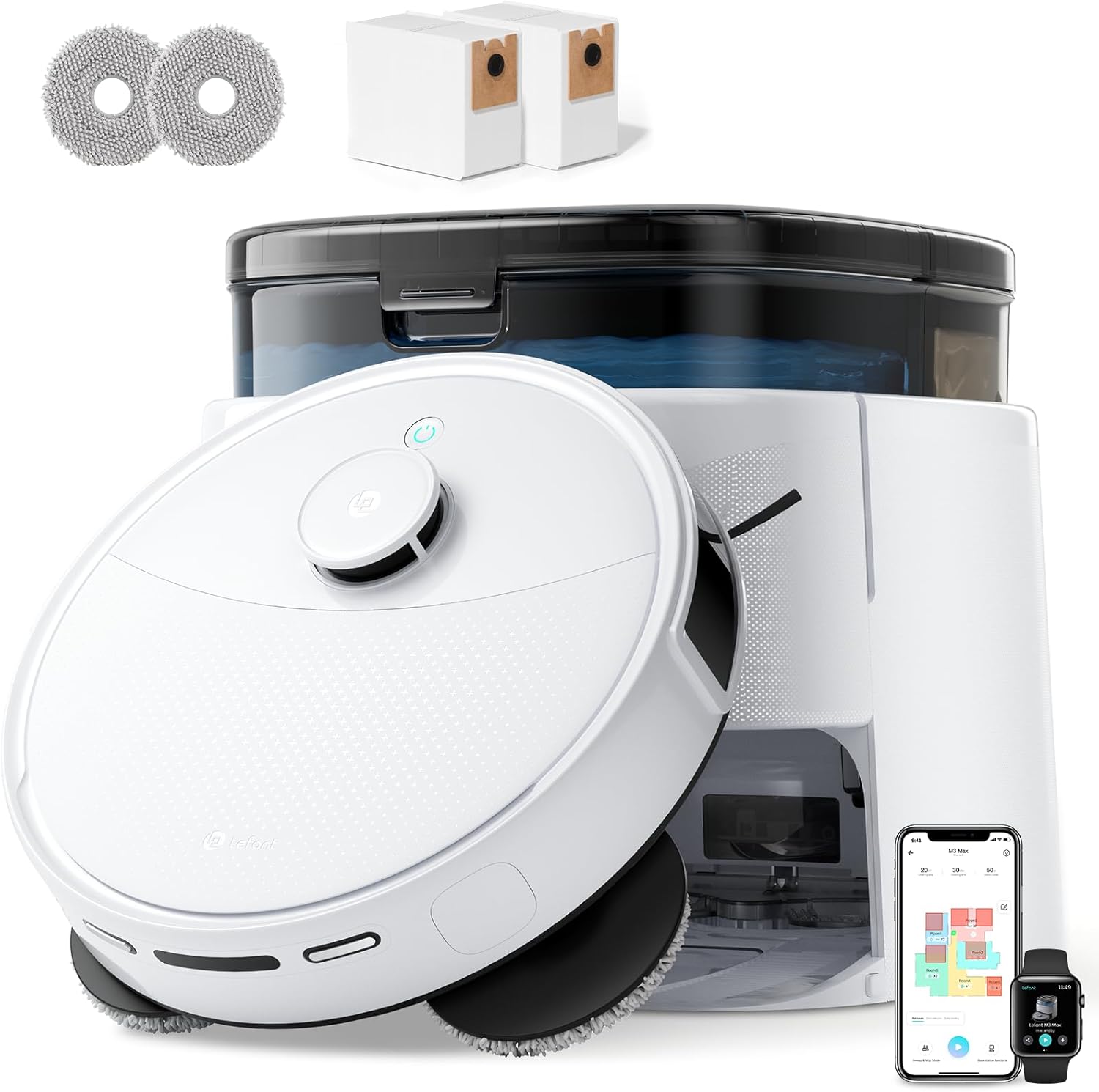 Robot aspirador y fregasuelos LEFANT M3 - succión 12000 Pa - doble fregado giratorio - vaciado 3,2 L-Milooabode
