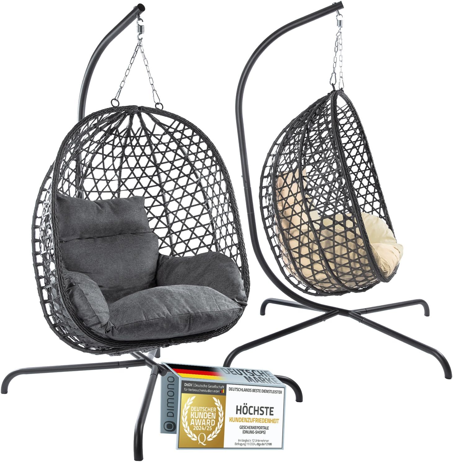 Silla colgante huevo Goods y Gadgets - ratán y metal gris - carga 120 kg - jardín terraza lectura-Milooabode