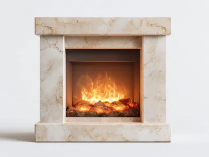 Chimeneas eléctricas 100x30x80 cm - MDF con acabado efecto mármol - beige - diseño moderno - con efecto llama realista-Milooabode