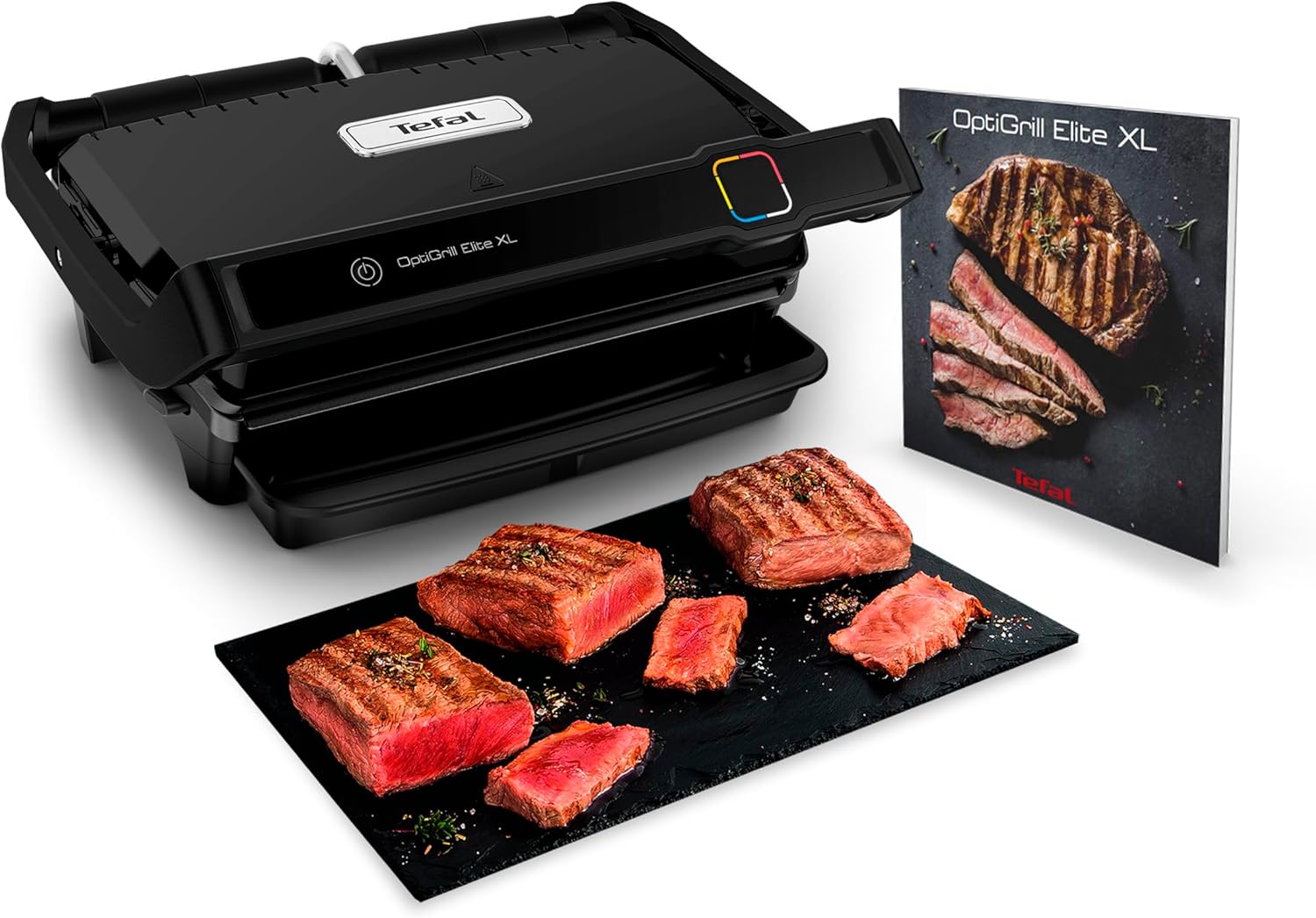 Tefal OptiGrill Elite XL GC760812 - Parrilla eléctrica de contacto - 16 programas pantalla digital y placas XL - Negro-Milooabode
