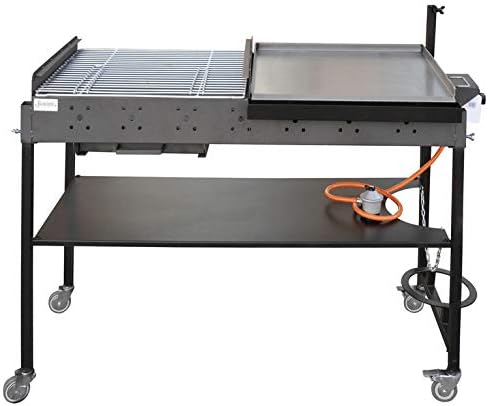 Barbacoa gas y carbón portátil - Plancha acero parrilla cincada doble altura - Paellero regulador y manguera-Milooabode