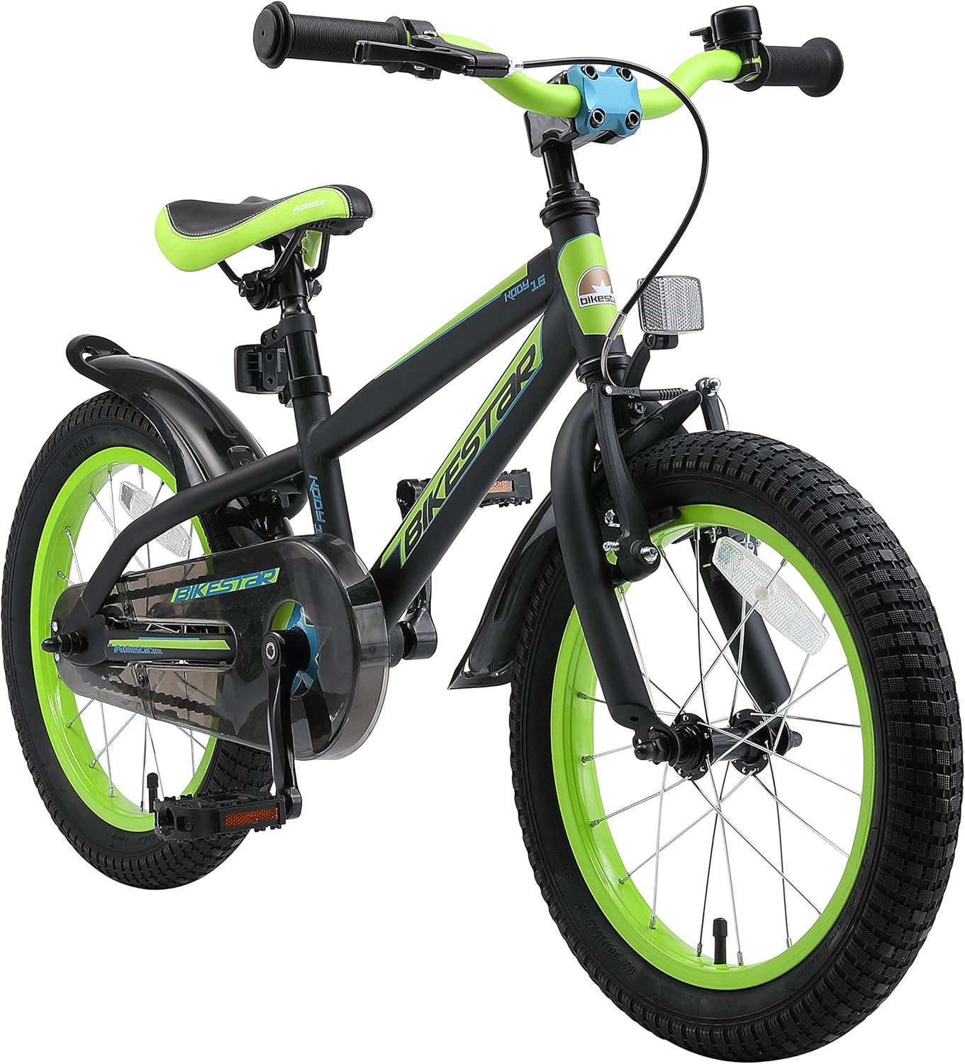 BIKESTAR Mountainbike - Bicicleta infantil 16 pulgadas - Acero aleado frenos y reflectantes - Negro verde-Milooabode