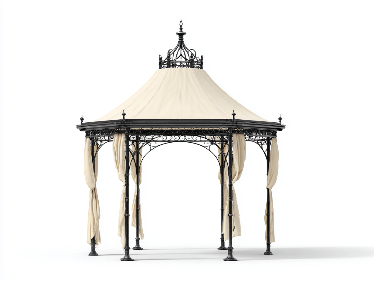 Pérgola de jardín 300x300x280 cm - estructura metálica negra - techo textil beige - diseño clásico-Milooabode