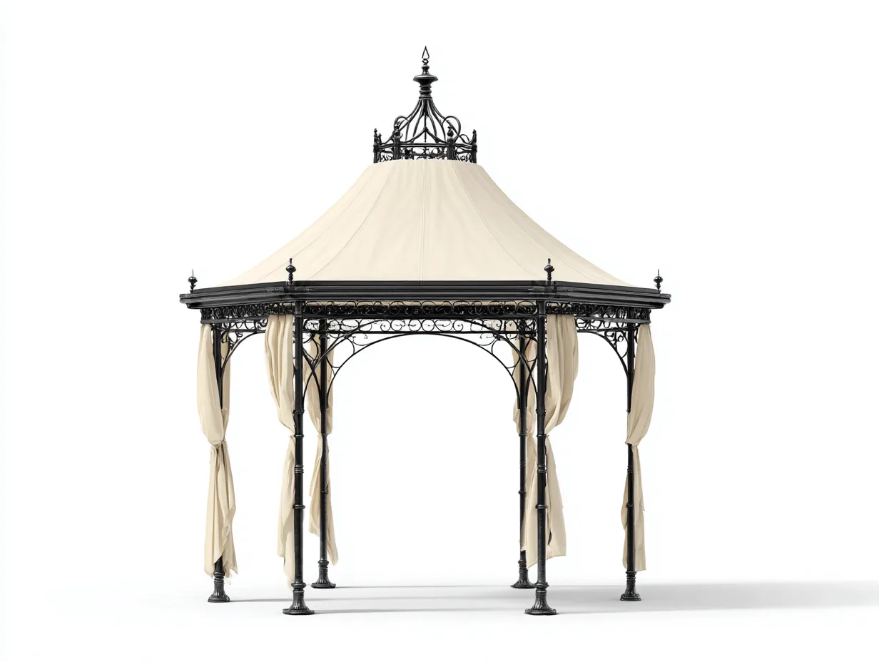 Pérgola de jardín 300x300x280 cm - estructura metálica negra - techo textil beige - diseño clásico-Milooabode
