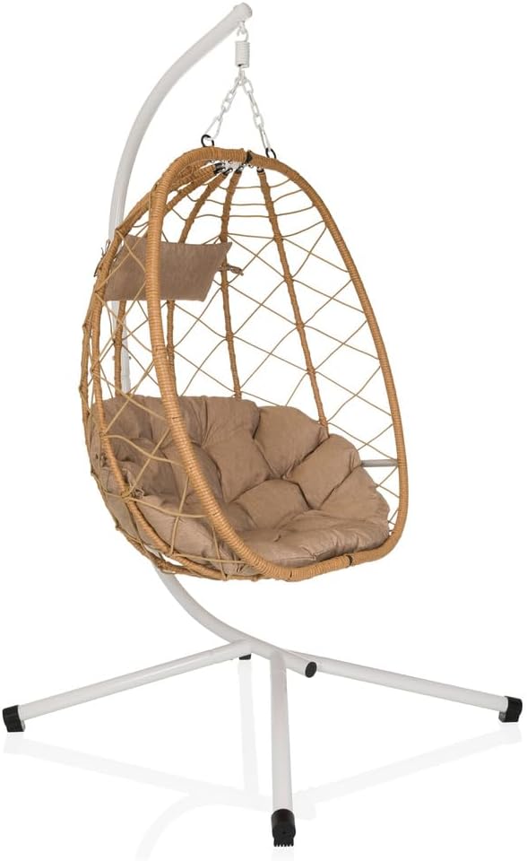 Sillón colgante COCOVA - estructura de hierro blanco beige - cojín para jardín balcón y salón-Milooabode